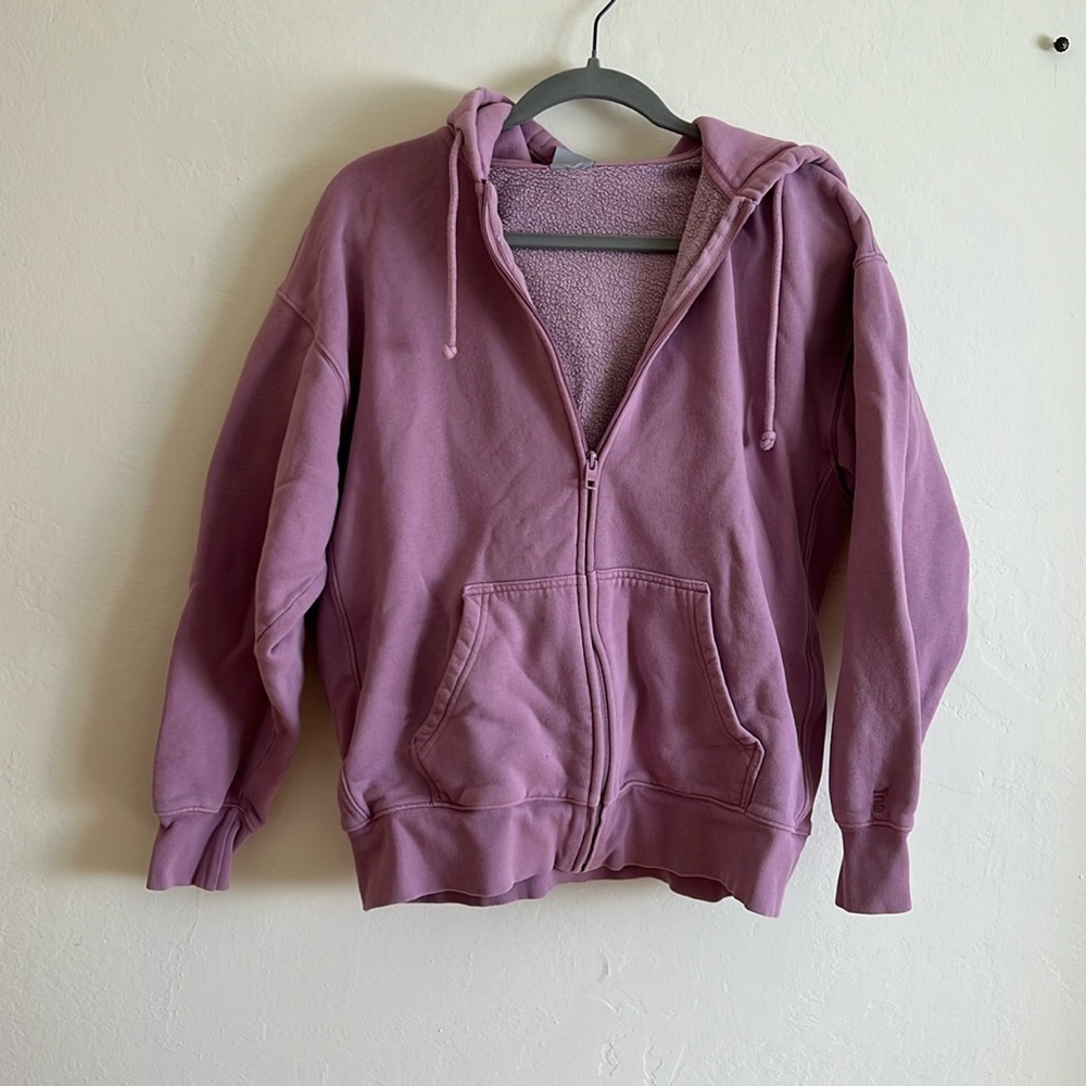 Aritzia TNA Cozy Boyfriend Fleece Zip Hoodie Size Small